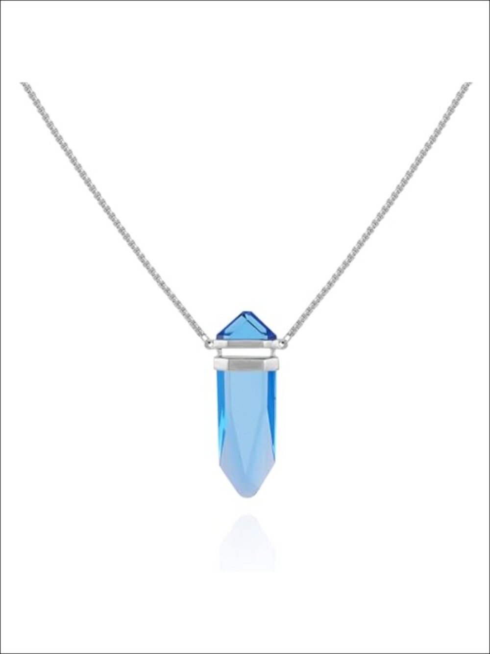 Goldtone Sapphire Crystal-Shaped Pendant Necklace Box Chain Lobster Clasp 32"